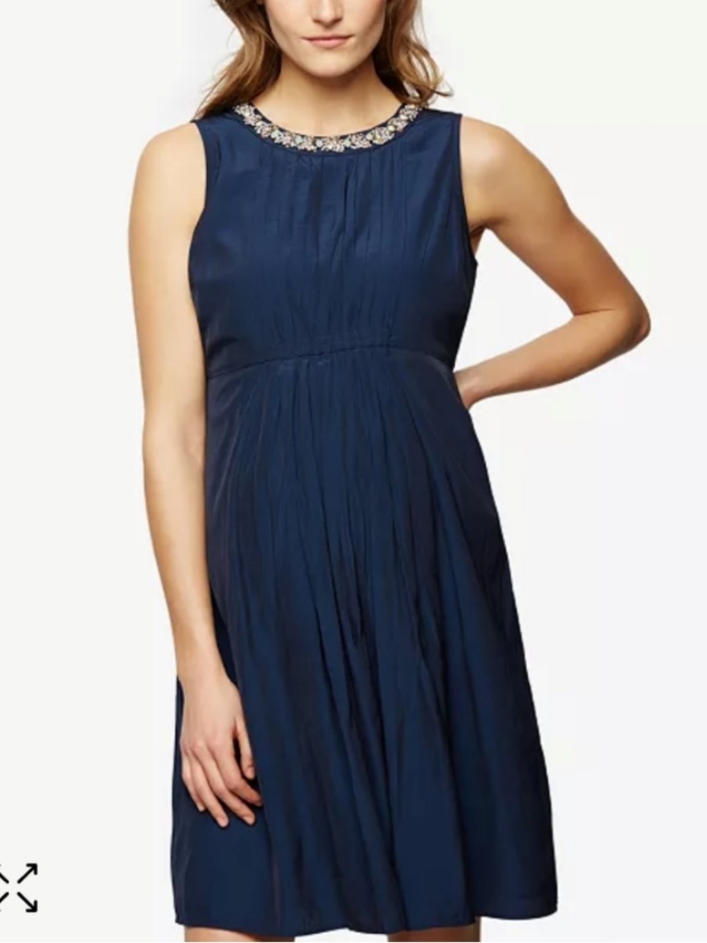 A Pea in the Pod Maternity Navy Blue Dress with Jeweled Neckline Size Large